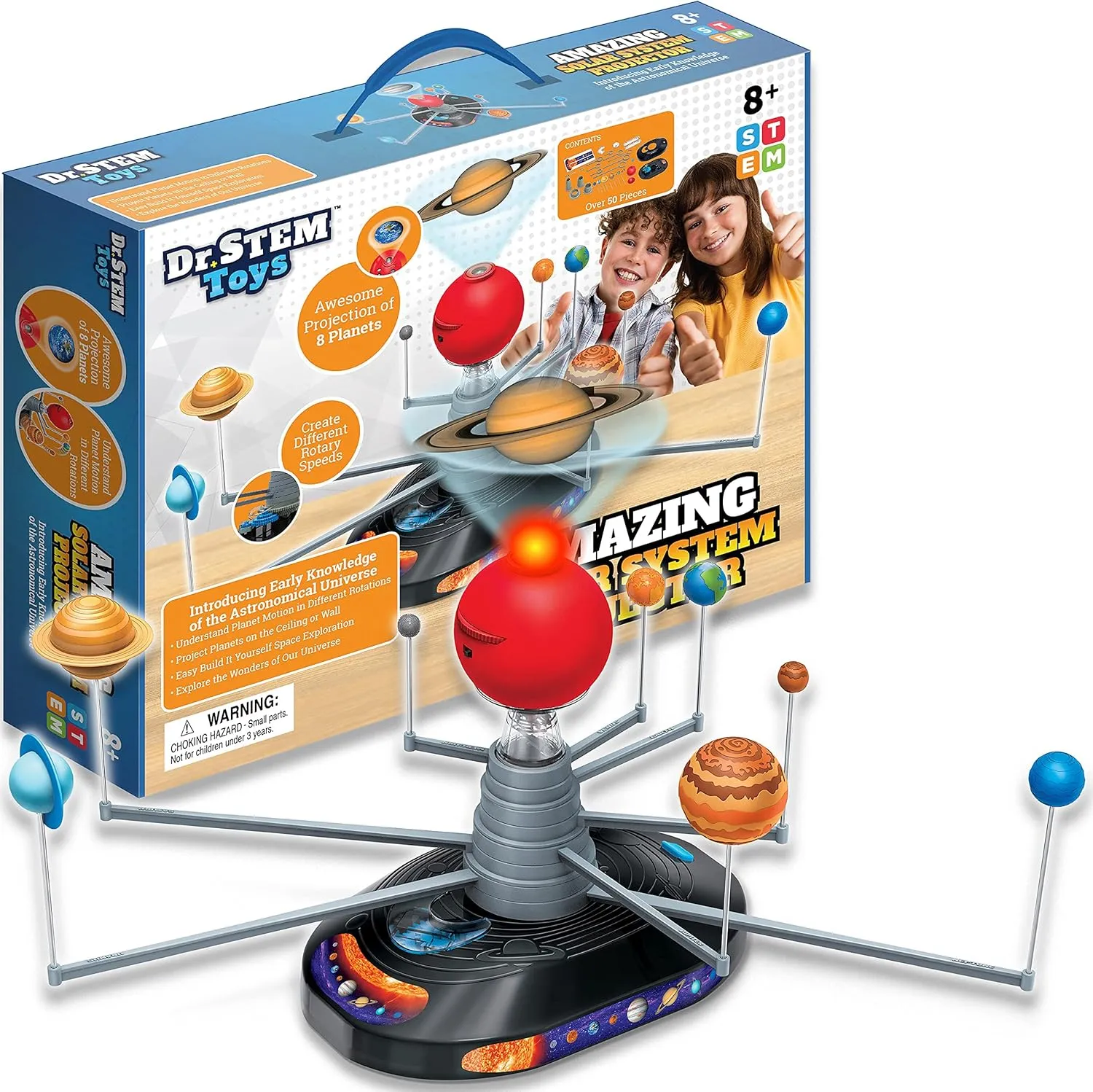 Dr. STEM Toys Solar System Projector Kit - Motorized Planet Model Set for Kids Ages 8-12 | Complete Educational Science Toy with 50  Pieces | Home & Classroom Use
