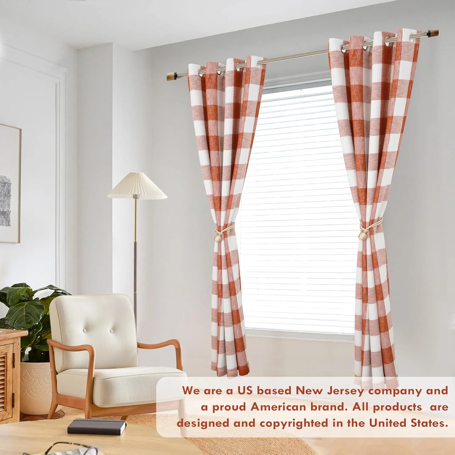 DriftAway Buffalo Plaid Check Curtains Woven Plaid Pattern Lined Blackout Thermal Insulated Window Curtain Grommet 2 Layers 2 Panels 52 Inch by 84 Inch Burnt Orange