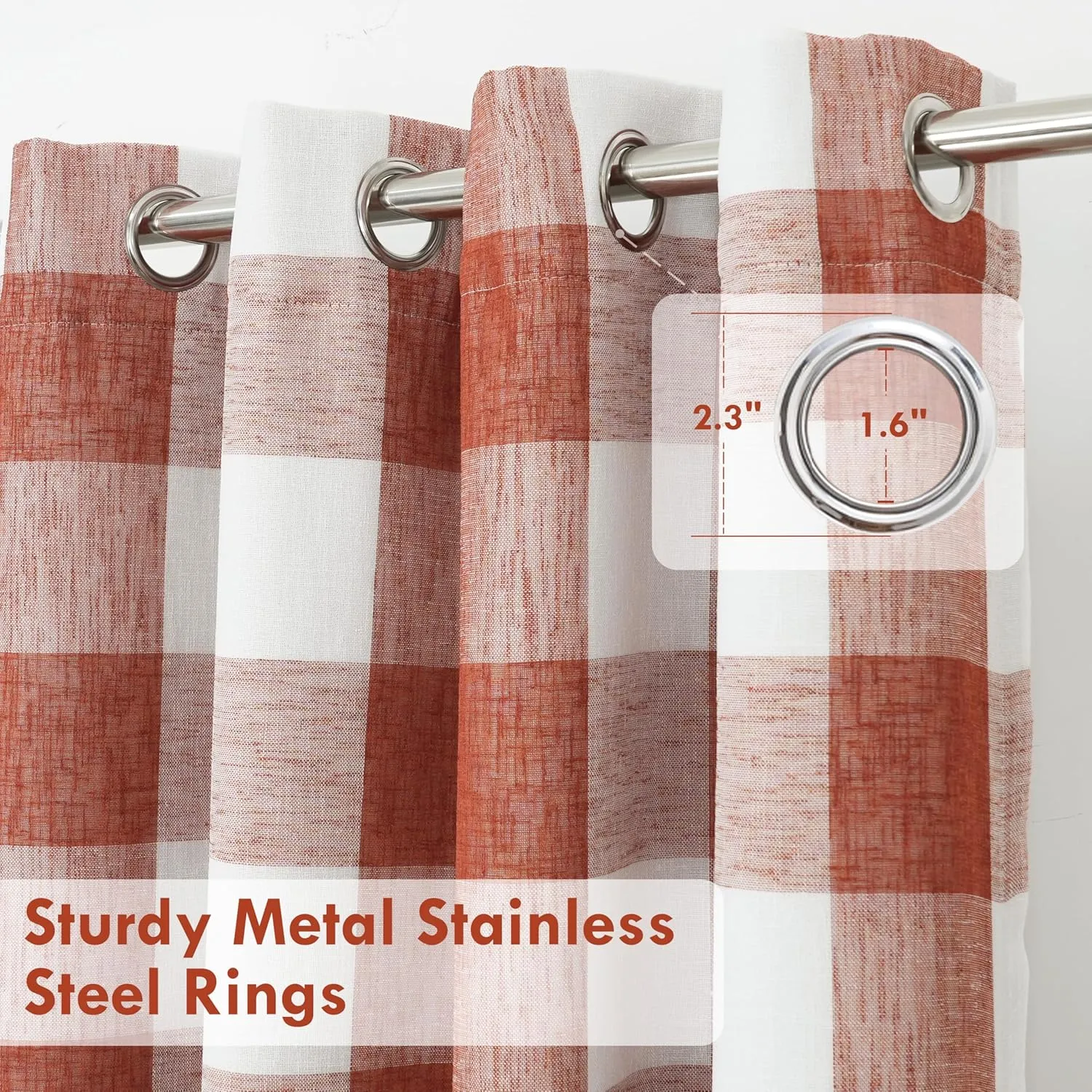 DriftAway Buffalo Plaid Check Curtains Woven Plaid Pattern Lined Blackout Thermal Insulated Window Curtain Grommet 2 Layers 2 Panels 52 Inch by 84 Inch Burnt Orange