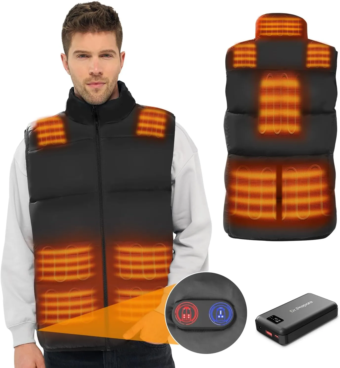 DR.PREPARE Heated Vest, Electric Heated Jacket for Men Women, Winter Heated Clothing with Heating Zones & 3 Heat Levels