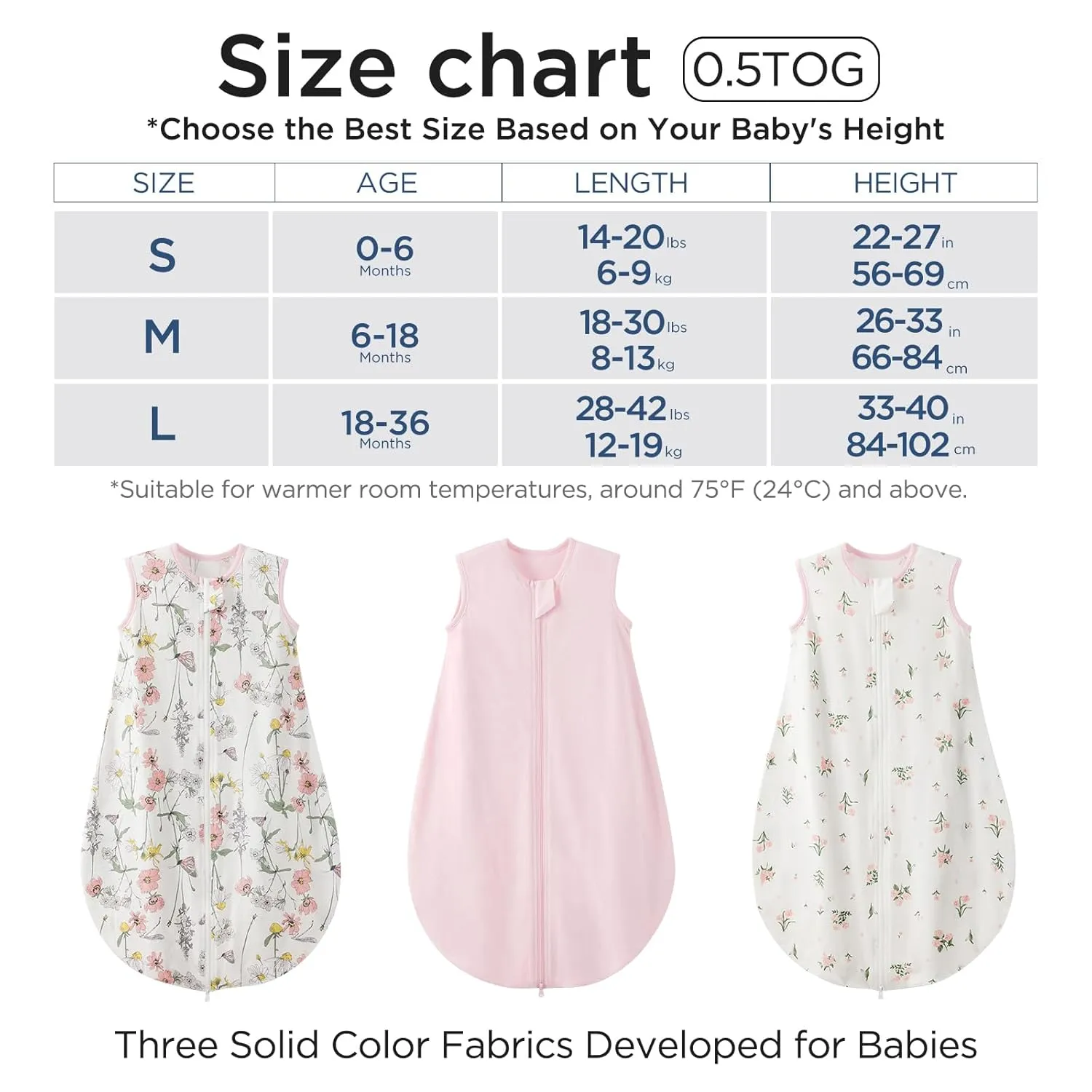 Duomiaomiao 3 Pack Baby Sleep Sack 100% Organic Cotton Lightweight Breathable Comfy Toddler Sleeping Sack (0.5tog Flowers, Medium)