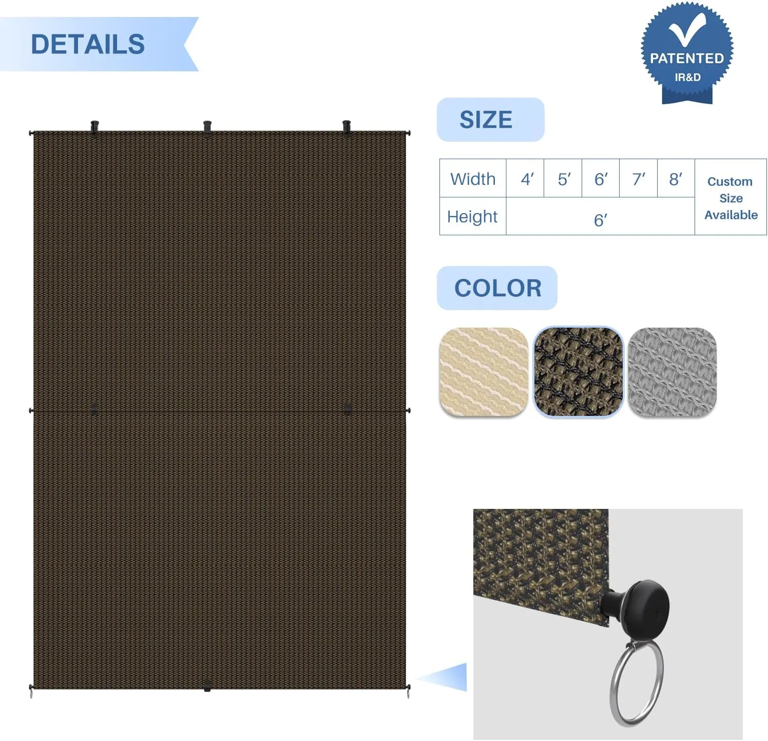 E&K Sunrise 4'W x 6'H Foldable Outdoor Sun Shade Cordless Blinds UV Block Exterior Sun Screen for Patio Porch Backyard Gazebo Deck Pergola (Brown)