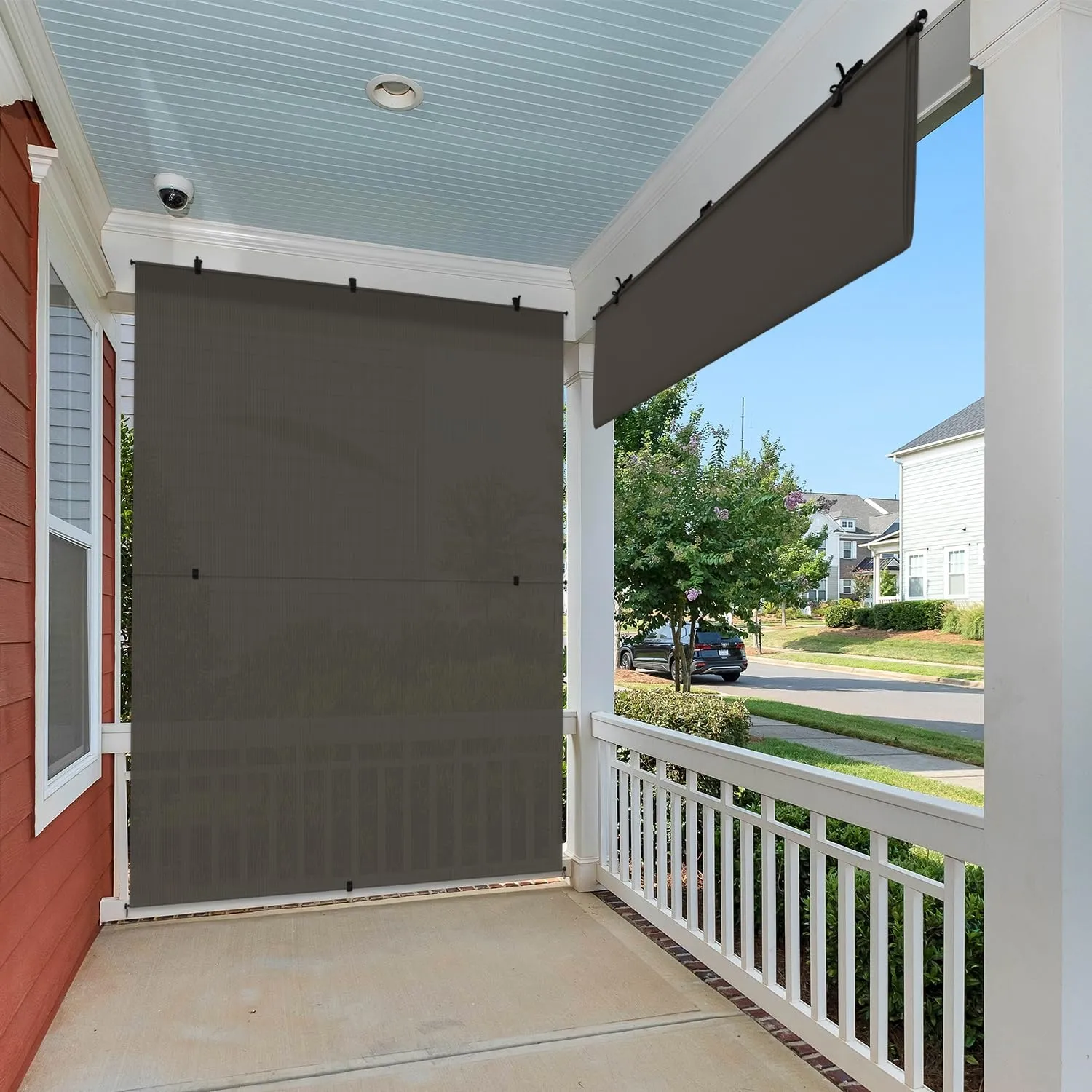 E&K Sunrise 4'W x 6'H Foldable Outdoor Sun Shade Cordless Blinds UV Block Exterior Sun Screen for Patio Porch Backyard Gazebo Deck Pergola (Brown)