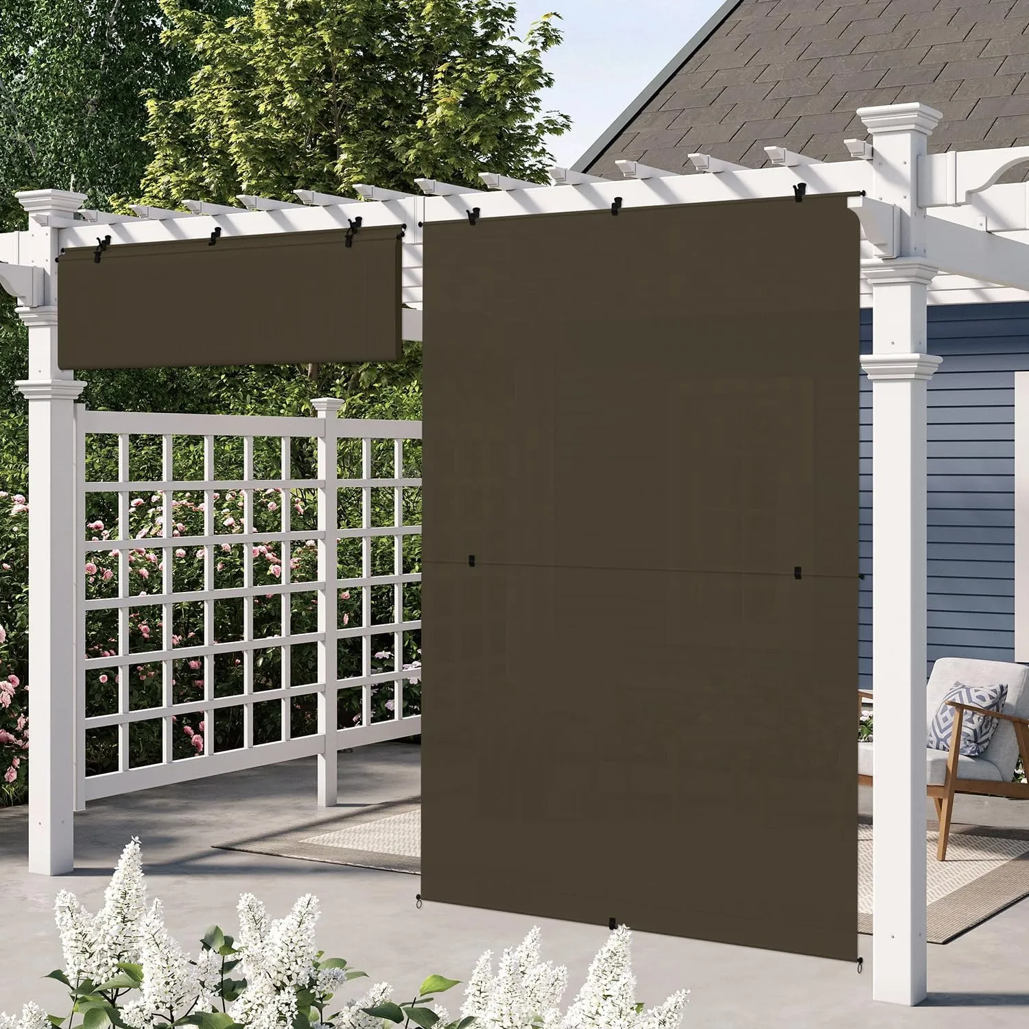 E&K Sunrise 4'W x 6'H Foldable Outdoor Sun Shade Cordless Blinds UV Block Exterior Sun Screen for Patio Porch Backyard Gazebo Deck Pergola (Brown)