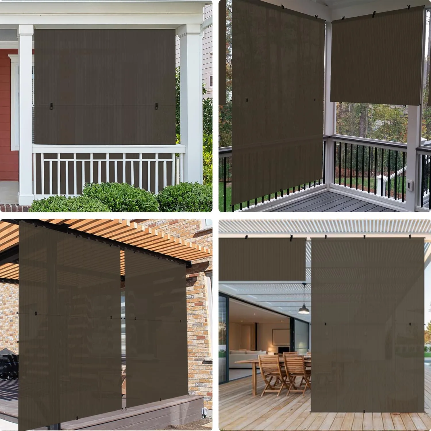 E&K Sunrise 4'W x 6'H Foldable Outdoor Sun Shade Cordless Blinds UV Block Exterior Sun Screen for Patio Porch Backyard Gazebo Deck Pergola (Brown)