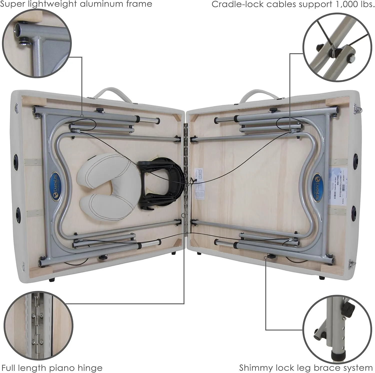 EARTHLITE Portable Massage Table LUNA - Ultra-Lightweight, Patented Aluminum Reiki Frame incl. Flex-Rest Face Cradle & Carry Case (29lb)