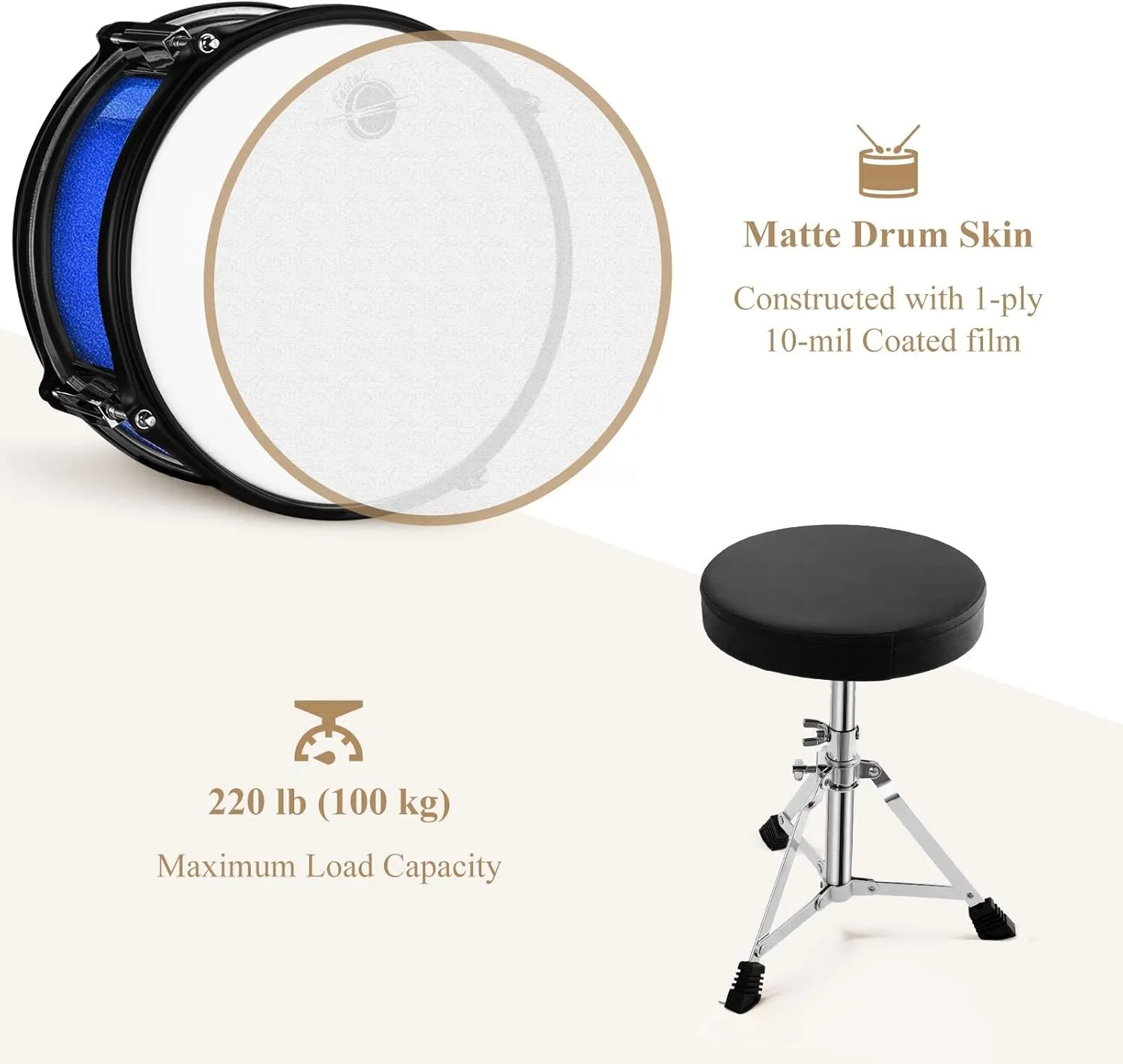Eastar Drum Set for Kids - 16 inch 5-Piece Drum Kit for Beginners with Adjustable Throne and Cymbal, Pedal & Drumsticks, Metallic Blue (EDS-350MBE)
