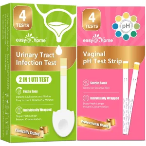 Easy@Home Vaginal pH   UTI Test Strips: Yeast Infection | BV Testing Kit for Women, Urinary Tract Infection and Vaginal pH Balance Test Strip Kits, 4 Urine Tests | 4 Vaginal pH Feminine Health Test