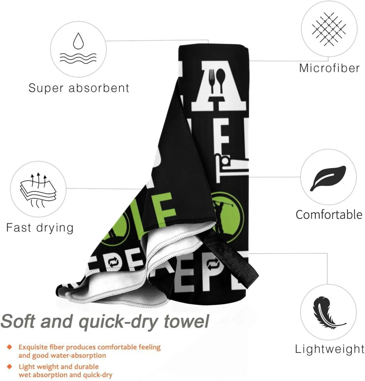 Eat Sleep Golf Repeat Beach Towel with Travel Bag 27.5"x55" Quick Dry Sand Free Lightweight Large Oversized Towels Light Vacation Essentials
