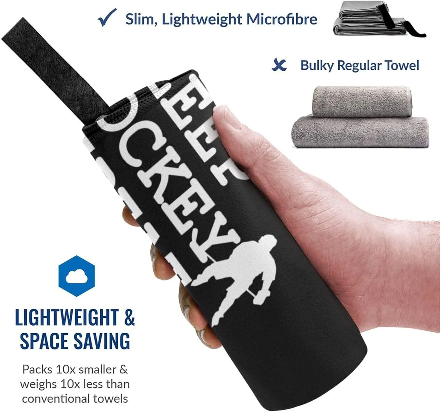 Eat Sleep Hockey Repeat Beach Towel with Travel Bag 27.5"x55" Quick Dry Sand Free Lightweight Large Oversized Towels Light Vacation Essentials