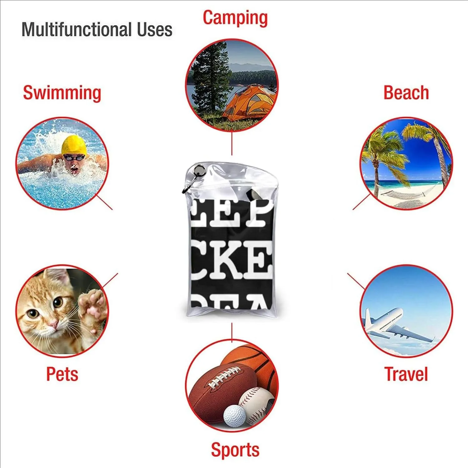 Eat Sleep Hockey Repeat Beach Towel with Travel Bag 27.5"x55" Quick Dry Sand Free Lightweight Large Oversized Towels Light Vacation Essentials