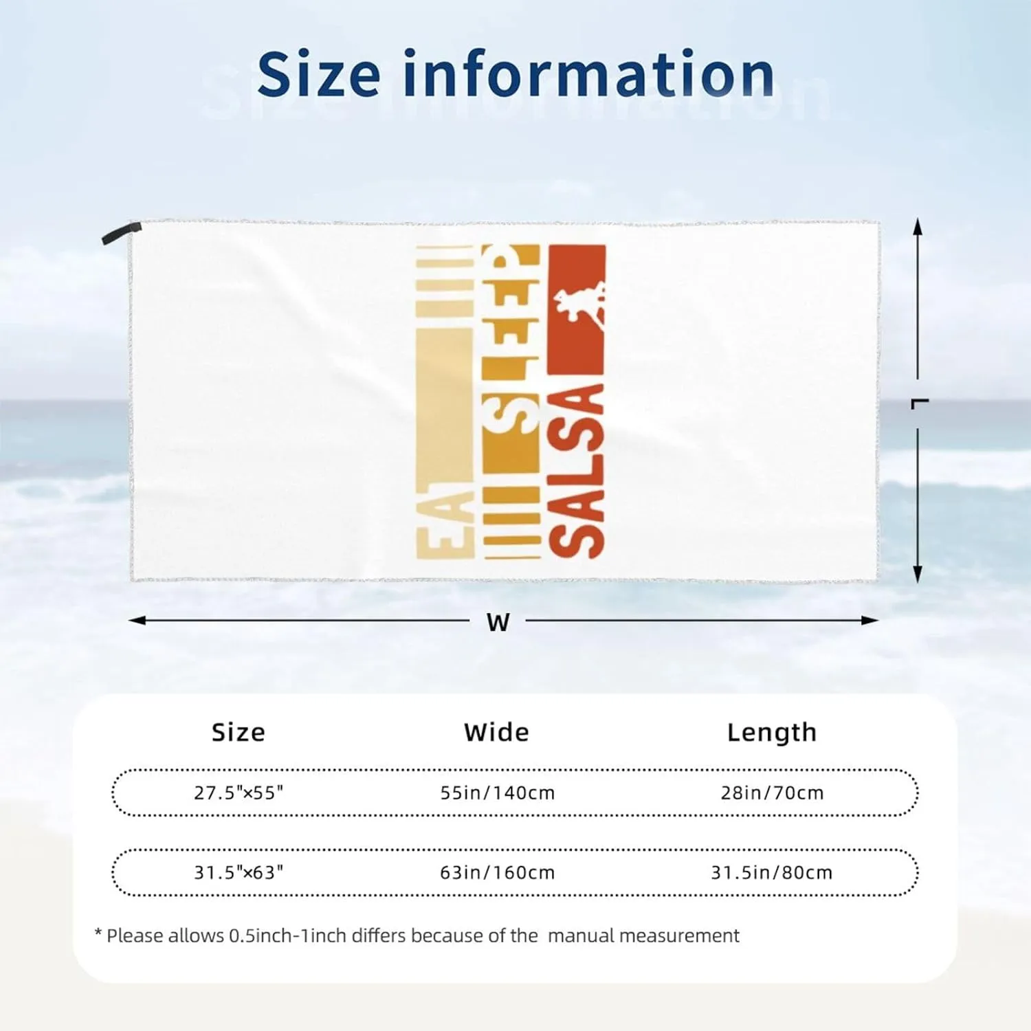 Eat Sleep Salsa Repeat Beach Towel with Travel Bag 31.5"x63" Quick Dry Sand Free Lightweight Large Oversized Towels Light Vacation Essentials