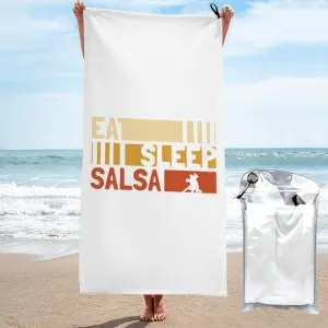 Eat Sleep Salsa Repeat Beach Towel with Travel Bag 31.5"x63" Quick Dry Sand Free Lightweight Large Oversized Towels Light Vacation Essentials