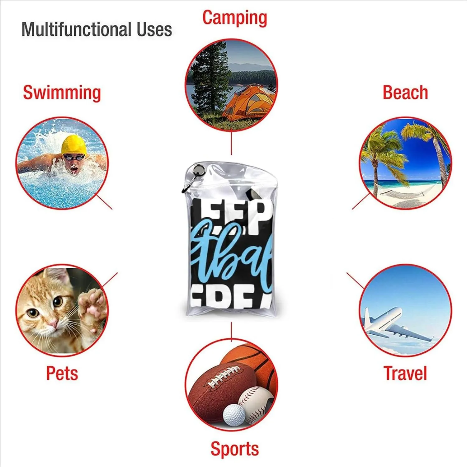 Eat Sleep Softball Beach Towel with Travel Bag 27.5"x55" Quick Dry Sand Free Lightweight Large Oversized Towels Light Vacation Essentials