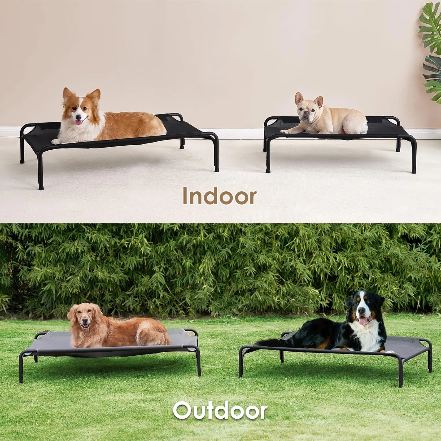 EHEYCIGA Reinforced Elevated Large Dog Cot Bed, Raised Outdoor Dog Hammock, Lifted Pet Platform with Frame and Washable Waterproof Cooling Teslin Mesh and Anti-Slip Feet, 43x26 inch