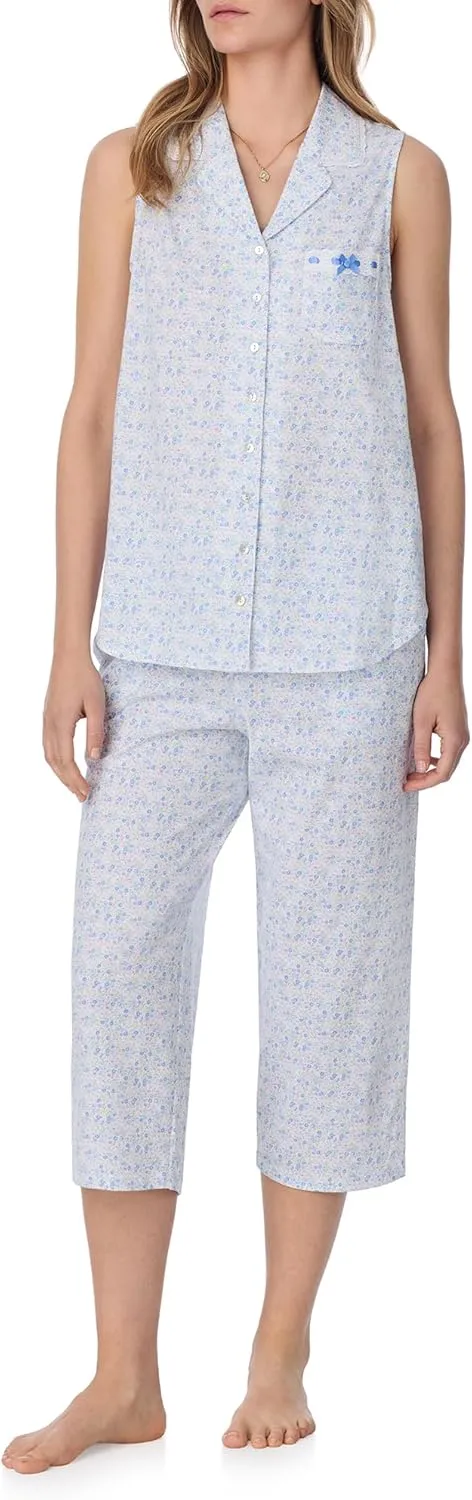 Eileen West 2 Piece Sets for Women - Soft Cotton Jersey Sleeveless Capri Pajama Lounge Sets