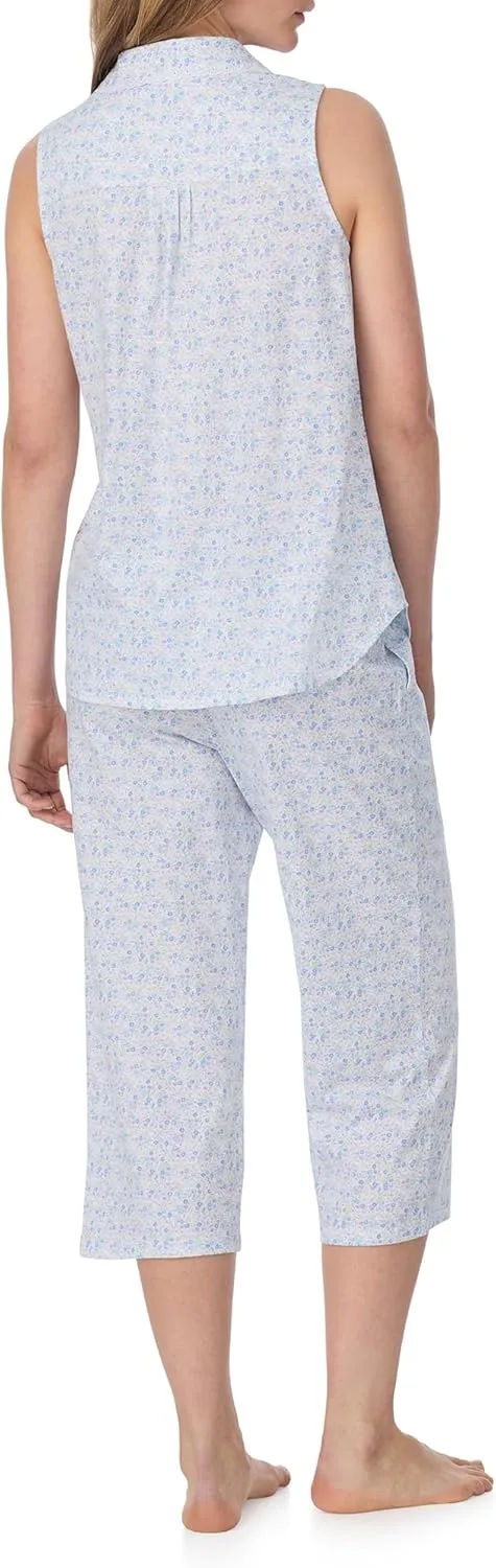 Eileen West 2 Piece Sets for Women - Soft Cotton Jersey Sleeveless Capri Pajama Lounge Sets