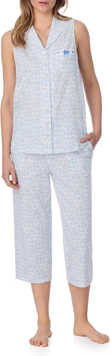 Eileen West 2 Piece Sets for Women - Soft Cotton Jersey Sleeveless Capri Pajama Lounge Sets
