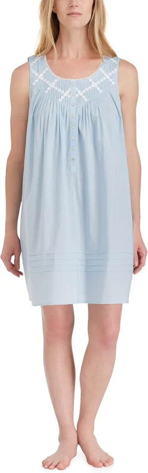 Eileen West Nightgowns for Women, Short Poetic Cotton Sleeveless Lightweight Night Shirt