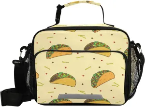 Eionryn Mexican Beef Taco Salad Lunch Bags Lunch Box Insulated Cooler Bag Reusable Tote Shoulder Bag for Picnic Meal Office Outdoor