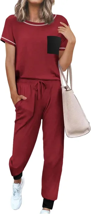 Ekouaer Pajama Sets for Women Short Sleeve Pjs Sets 2 Piece Loungewear Sleepwear with Long Joggers Pants