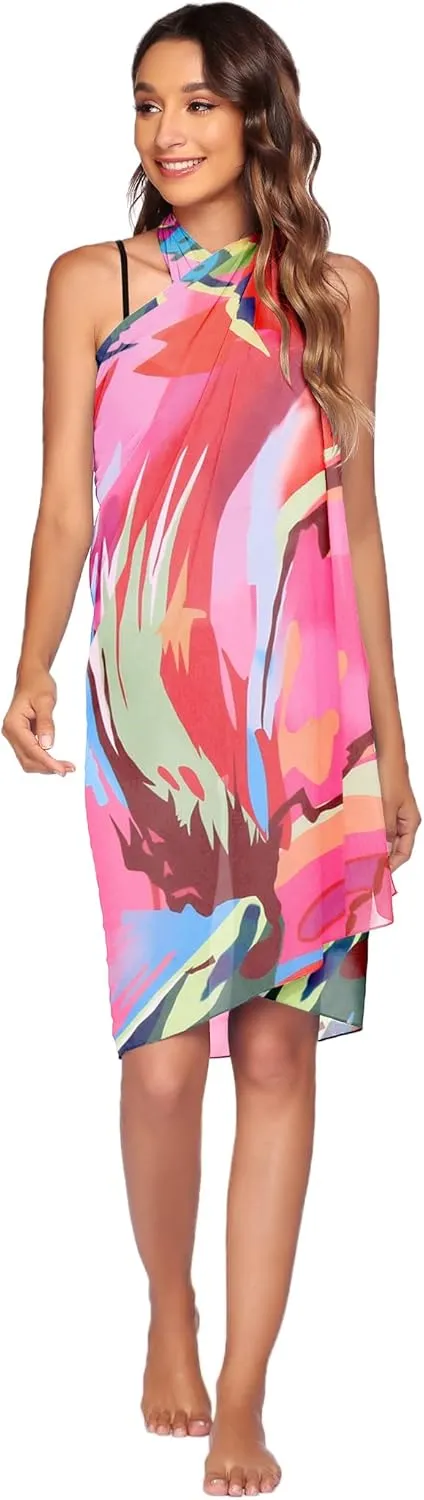 Ekouaer Women Sarong Swimsuit Coverups Chiffon Long Bikini Wraps Sheer Beach Bathing Suit Cover Up