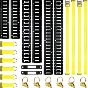 Elechomes E Track Tie-Down Rail Kit：22 Pcs Set Etrack kit 6 Rails, 2 Ratchet Straps, 6 Rope Tie Offs, 6 O Ring Anchors, 2 Single Slot Anchors Securing Accessories for Garages Vans Trailers Motorcycle