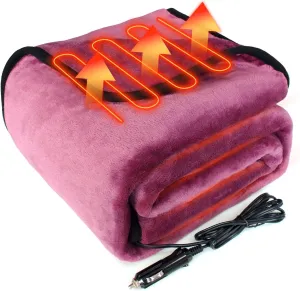 Electric Blanket,12 Volt Heated Blanket,Car Heated Travel Blanket Fast Heating Warm Blanket for Cars,Office,Travelling (Purple)