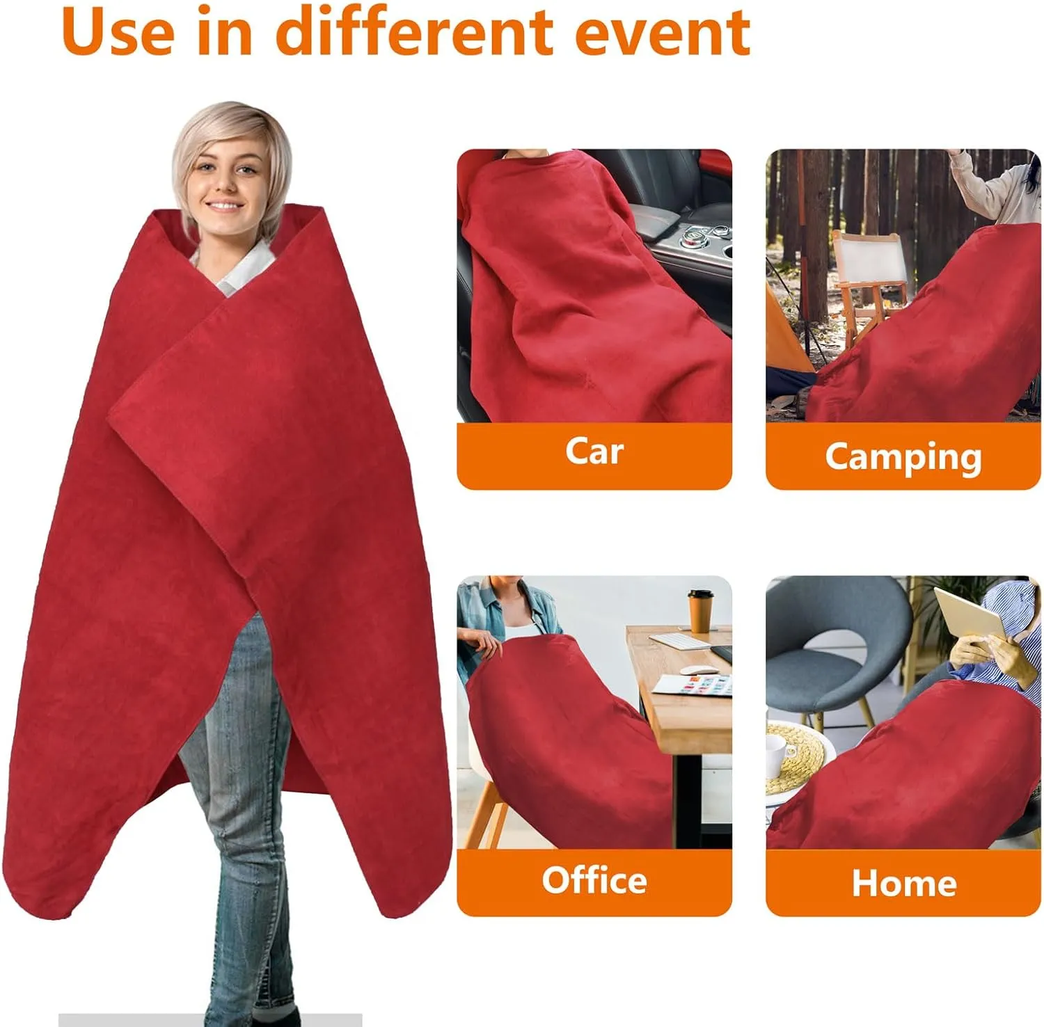 Electric Blanket,12 Volt Heated Blanket,Car Heated Travel Blanket Fast Heating Warm Blanket for Cars,Office,Travelling (Red)