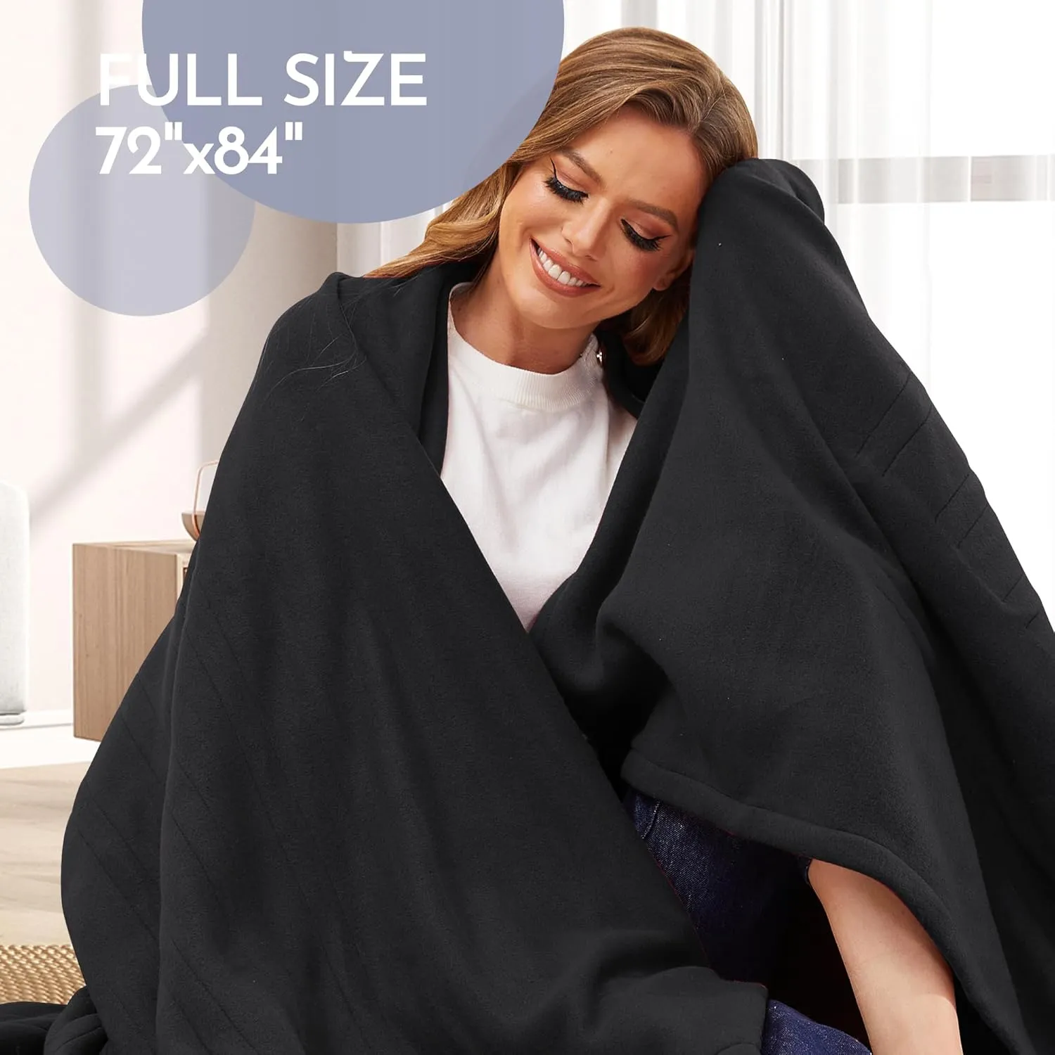 Electric Heated Blanket 72" x 84" Full Size Soft Fleece Heated Blanket, 4 Heating Levels ＆ 10 Hours Auto Off, Faster ＆ Warmer - Dark Grey