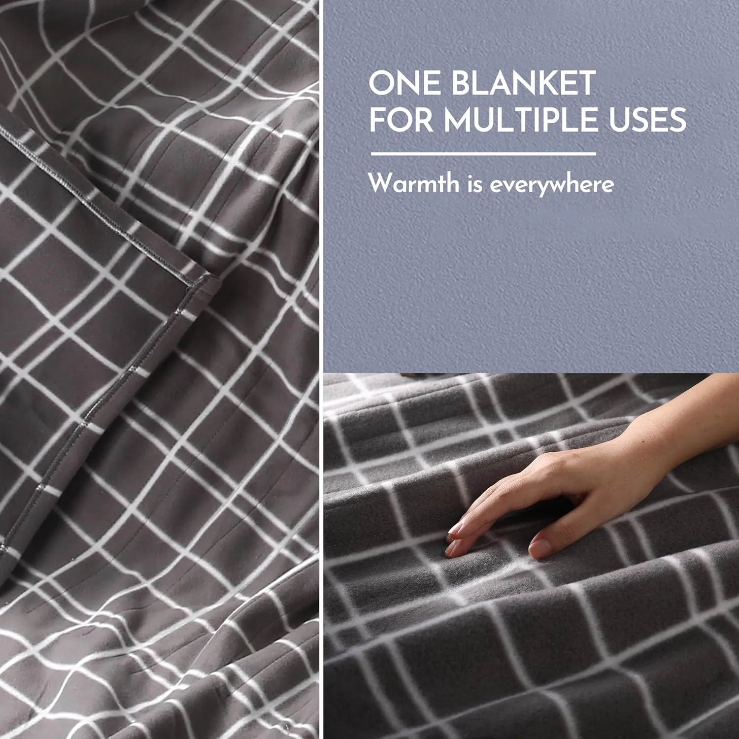Electric Heated Blanket 72" x 84" Full Size Soft Fleece Heated Blanket, 4 Heating Levels ＆ 10 Hours Auto Off, Faster ＆ Warmer - Light Grey and White