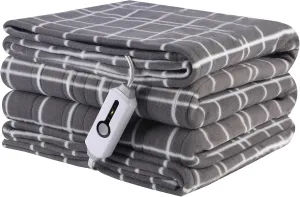 Electric Heated Blanket 72" x 84" Full Size Soft Fleece Heated Blanket, 4 Heating Levels ＆ 10 Hours Auto Off, Faster ＆ Warmer - Light Grey and White