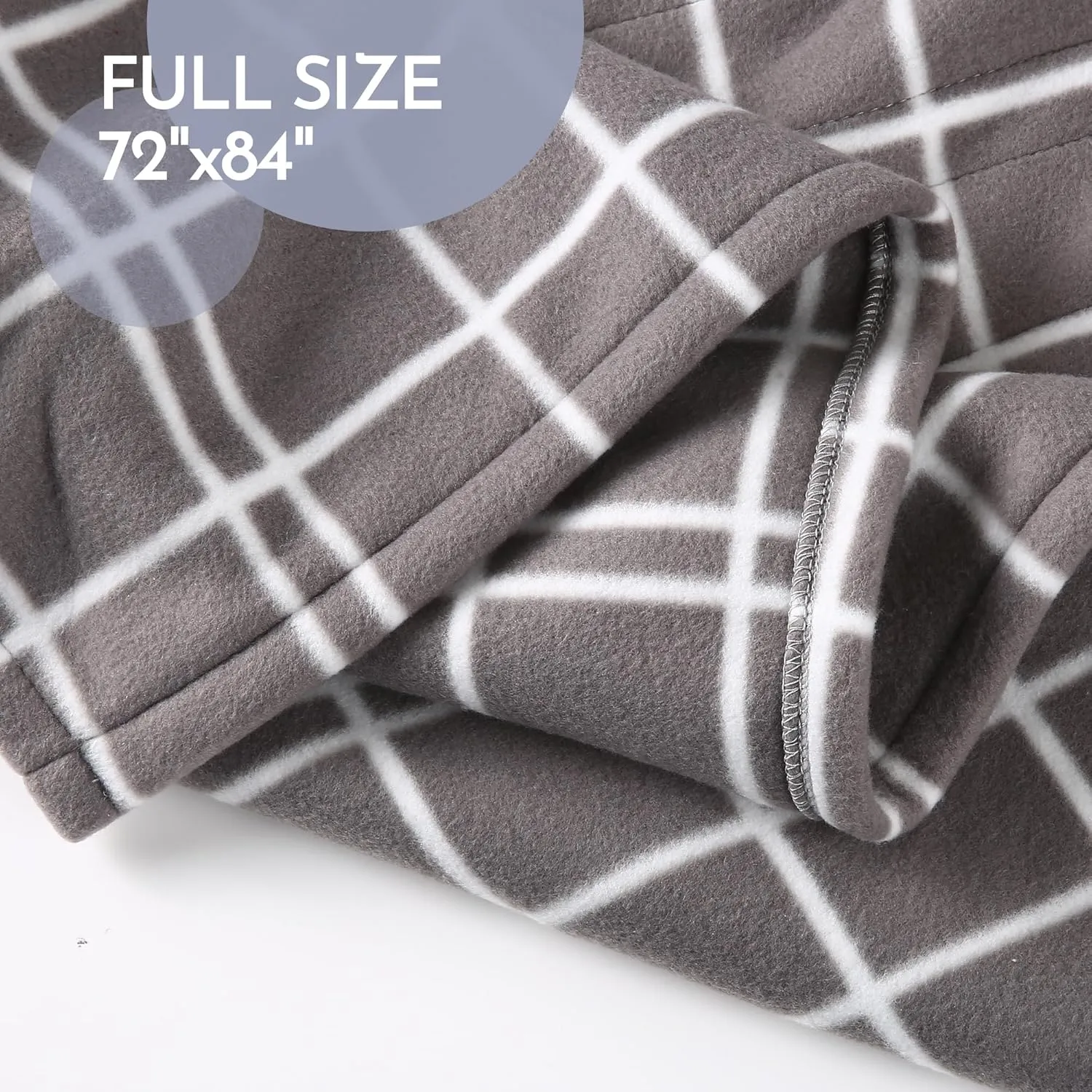 Electric Heated Blanket 72" x 84" Full Size Soft Fleece Heated Blanket, 4 Heating Levels ＆ 10 Hours Auto Off, Faster ＆ Warmer - Light Grey and White