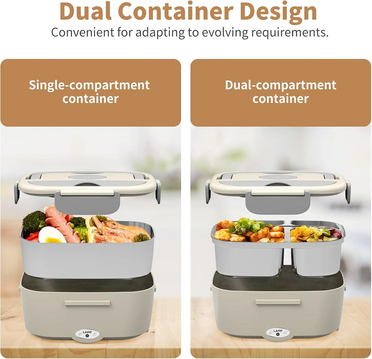 Electric Lunch Box for Men, Women, Adults - 80W Fast Heating Lunch Box (12V/24V/110V) - Heated Lunch Box with Dual 1.5L SS Containers - Portable Food Warmer for Car, Truck, Office Use