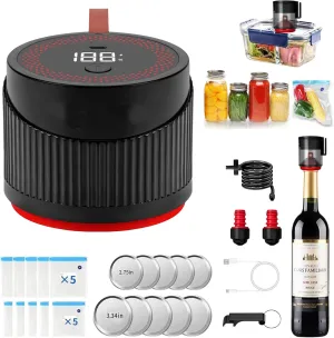 Electric Mason Jars Vacuum Sealer, Fully Automatic 4 in 1 Feature Suitable for Vacuum Bag, Wine Bottle, Wide and Regular Mouth Mason Jar Lids, Vacuum Container Food Seal Storage