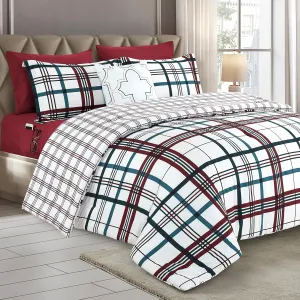Elegant Comfort 8-Piece Lodge Plaid Reversible Comforter Set - All Season Bed in a Bag, 4-Piece Sheet Set Featuring Smart Pockets, Matching Shams and Decorative Pillow, Full/Queen, Burgundy