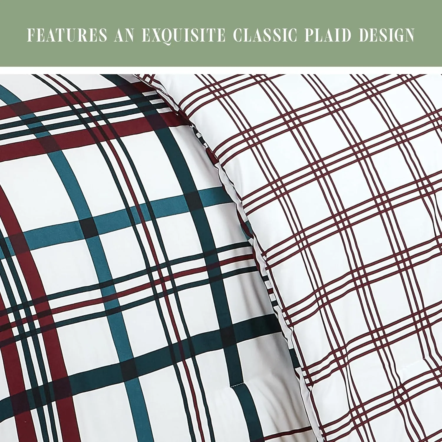 Elegant Comfort 8-Piece Lodge Plaid Reversible Comforter Set - All Season Bed in a Bag, 4-Piece Sheet Set Featuring Smart Pockets, Matching Shams and Decorative Pillow, Full/Queen, Burgundy