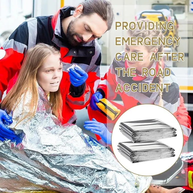 Emergency Blanket Bulk Mylar Survival Thermal Blankets Pack Silver Foil Reflective Blankets for Cold Outdoors Camping Hiking First Aid Shelter Space Emergency Supplies Blanket Set