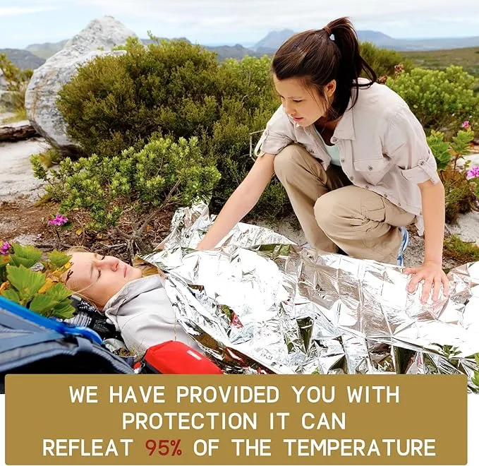 Emergency Blanket Bulk Mylar Survival Thermal Blankets Pack Silver Foil Reflective Blankets for Cold Outdoors Camping Hiking First Aid Shelter Space Emergency Supplies Blanket Set