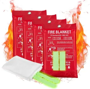 Emergency Fire Blankets, Fire Extinguisher Blanket Glow at Night, Flame Retardant Blanket Fire Safety Blanket for Home and Kitchen, Camping, Grill, Car, Office (4 Pack)