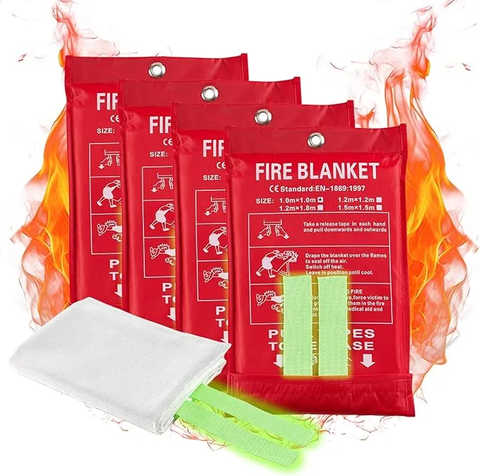 Emergency Fire Blankets, Fire Extinguisher Blanket Glow at Night, Flame Retardant Blanket Fire Safety Blanket for Home and Kitchen, Camping, Grill, Car, Office (4 Pack)