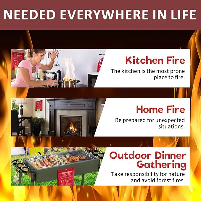 Emergency Fire Blankets, Fire Extinguisher Blanket Glow at Night, Flame Retardant Blanket Fire Safety Blanket for Home and Kitchen, Camping, Grill, Car, Office (6 Pack)