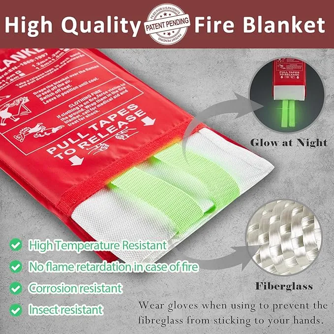Emergency Fire Blankets, Fire Extinguisher Blanket Glow at Night, Flame Retardant Blanket Fire Safety Blanket for Home and Kitchen, Camping, Grill, Car, Office (6 Pack)