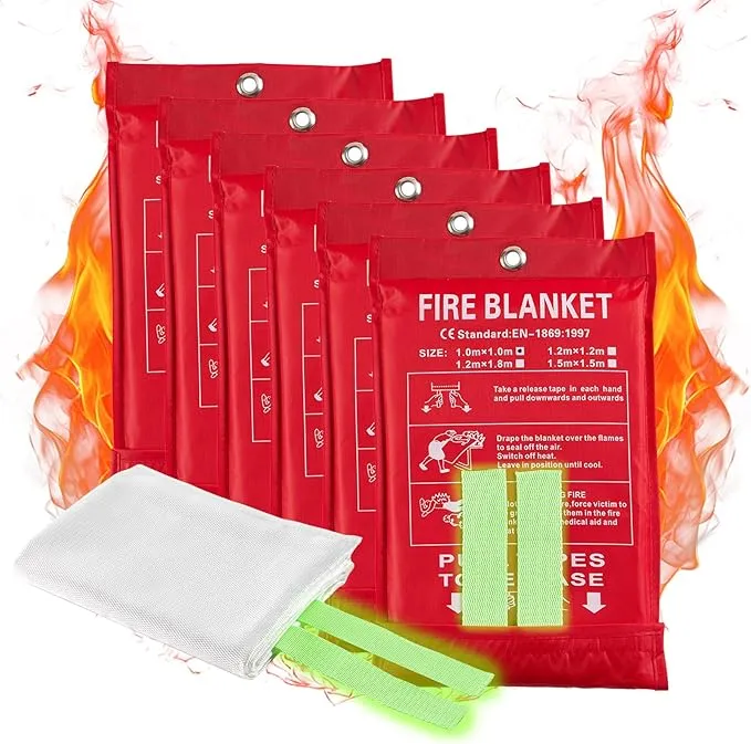 Emergency Fire Blankets, Fire Extinguisher Blanket Glow at Night, Flame Retardant Blanket Fire Safety Blanket for Home and Kitchen, Camping, Grill, Car, Office (6 Pack)