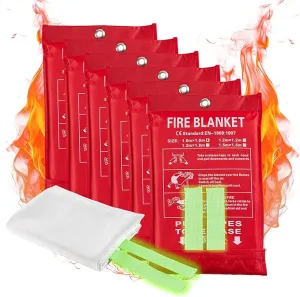 Emergency Fire Blankets, Fire Extinguisher Blanket Glow at Night, Flame Retardant Blanket Fire Safety Blanket for Home and Kitchen, Camping, Grill, Car, Office (6 Pack)