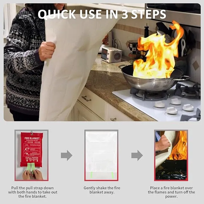 Emergency Fire Blankets, Fire Extinguisher Blanket Glow at Night, Flame Retardant Blanket Fire Safety Blanket for Home and Kitchen, Camping, Grill, Car, Office (6 Pack)