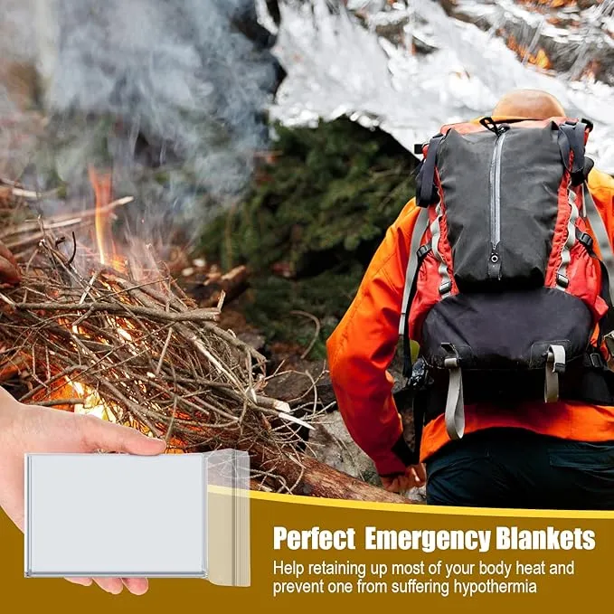 Emergency Mylar Thermal Blankets Emergency Foil Blankets Survival Reflective Thermal Foil Blanket for Outdoors, Hiking, Survival, Marathons or First Aid, 51 x 83 Inches