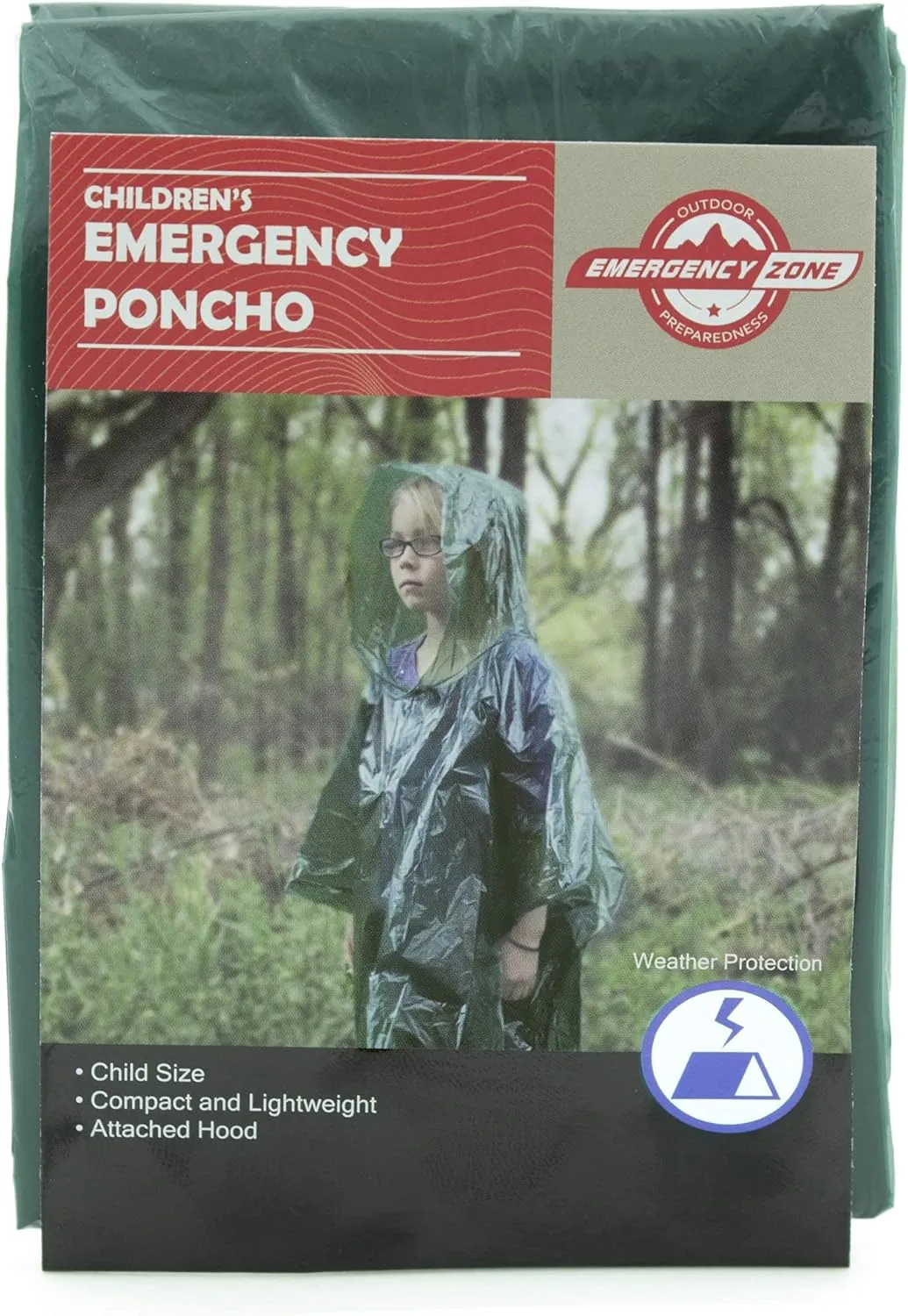 Emergency Red or Green Poncho, Emergency Rain Gear, Weather Protection. Disposable. Bulk Pack Options