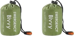 Emergency Sleeping Bag, 2 Pack Portable Thermal Bivy Sack, Waterproof Lightweight Emergency Blanket Survival Gear with Compass and Whistle for Camping Hiking Outdoor Adventure