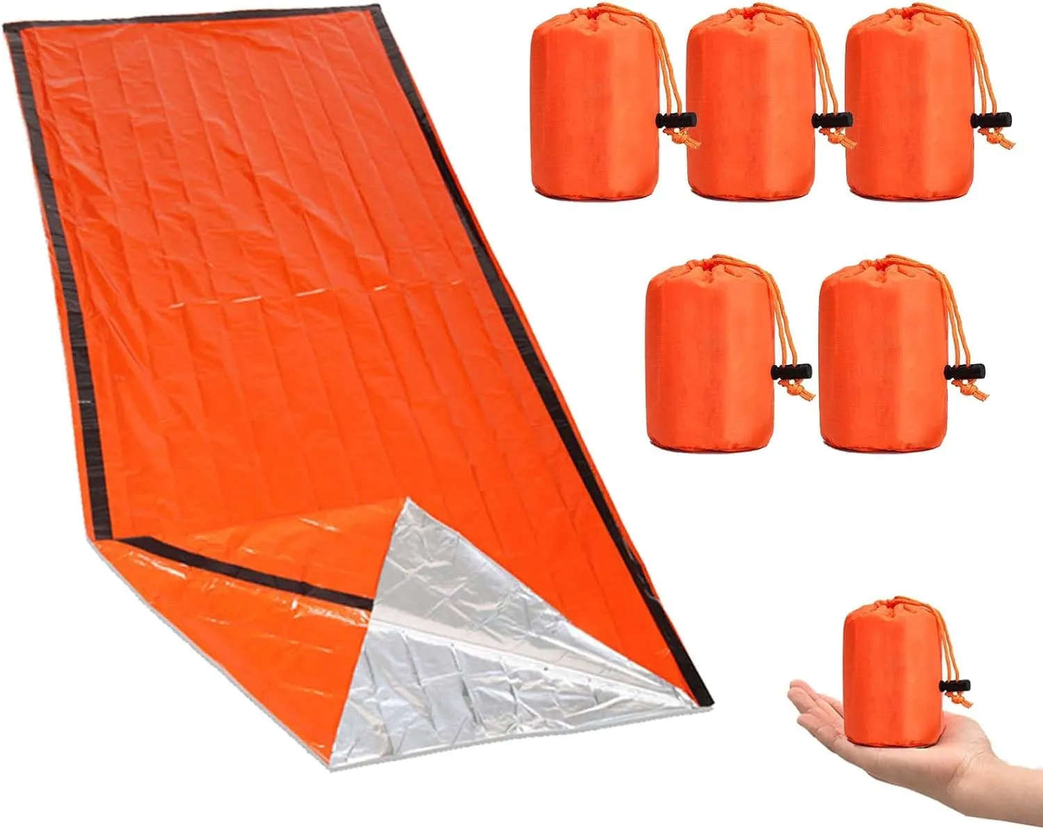 Emergency Sleeping Bag 5 Pack, 2024 New Emergency Sleeping Bags for Survival, 84"x36", Tiny Portable Thermal Waterproof Bivy Sack Blanket for Camping, Hiking, Outdoor